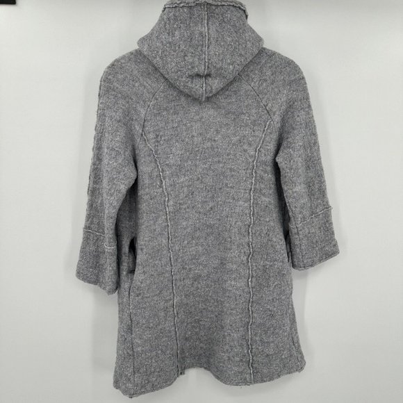 Joie Gray Hooded Wool Blend Open Front Sweater Heavy Seam Size Medium‎ - Picture 5 of 8
